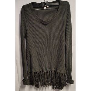 Green‎ Eri Ali Anthropologie Womens Large Sweater Malla Open Back Fringe Tassel